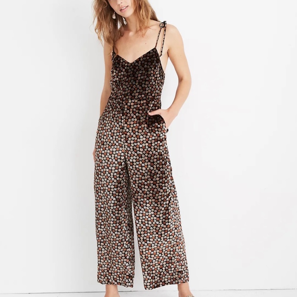 {SOLD} Madewell Thistle Cami Velvet Floral Jumpsuit Ditzy Tie Shoulder Size 2